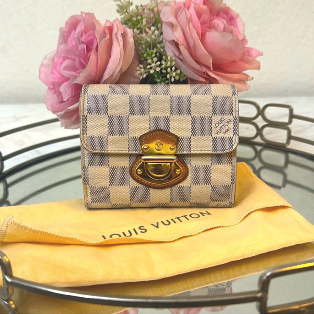Louis Vuitton Damier Azur Mini Wallet with Gold Hardware